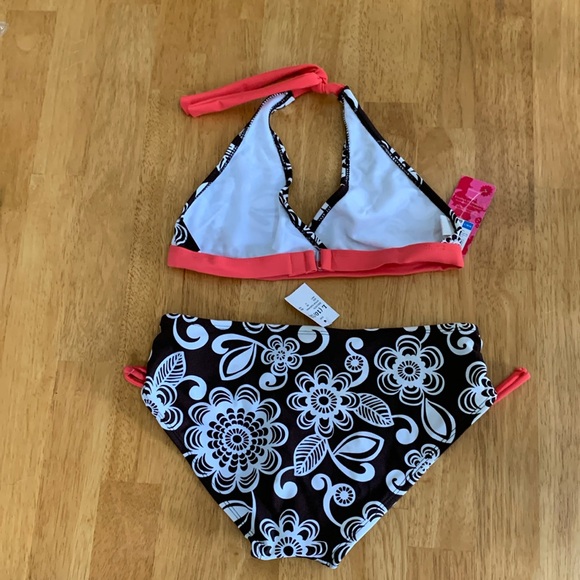 NWT Girls Swimsuit Size 10/12 Pretty Brown White Flowers Peach Summer - Picture 2 of 10